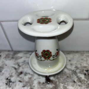 Shibata Vintage Japan Floral Four Brush Toothbrush Holder Porcelain Vibrant